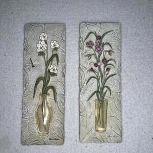 SOLD. Vintage 1970’s 2 Piece Resin Blum Set  & Chen Blum. 3 D. Signed Floral